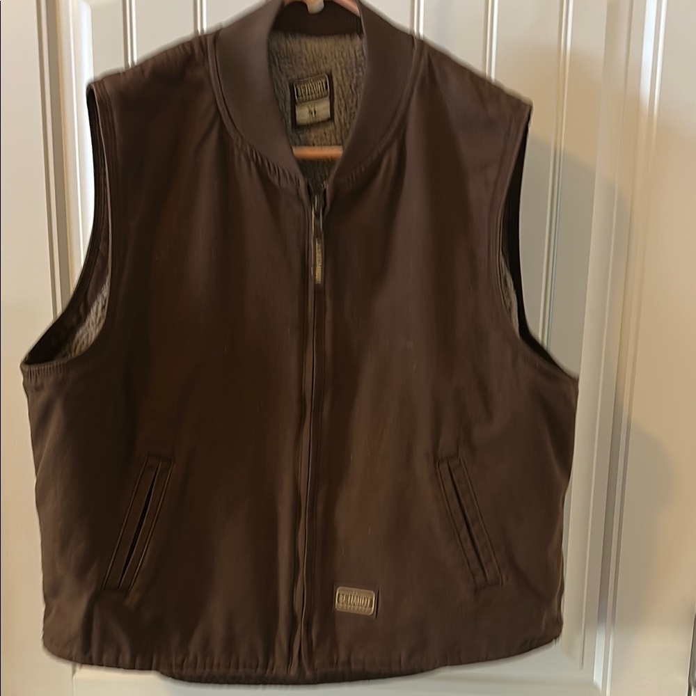 Brown Zip-Up Vest with Stand-Up Collar